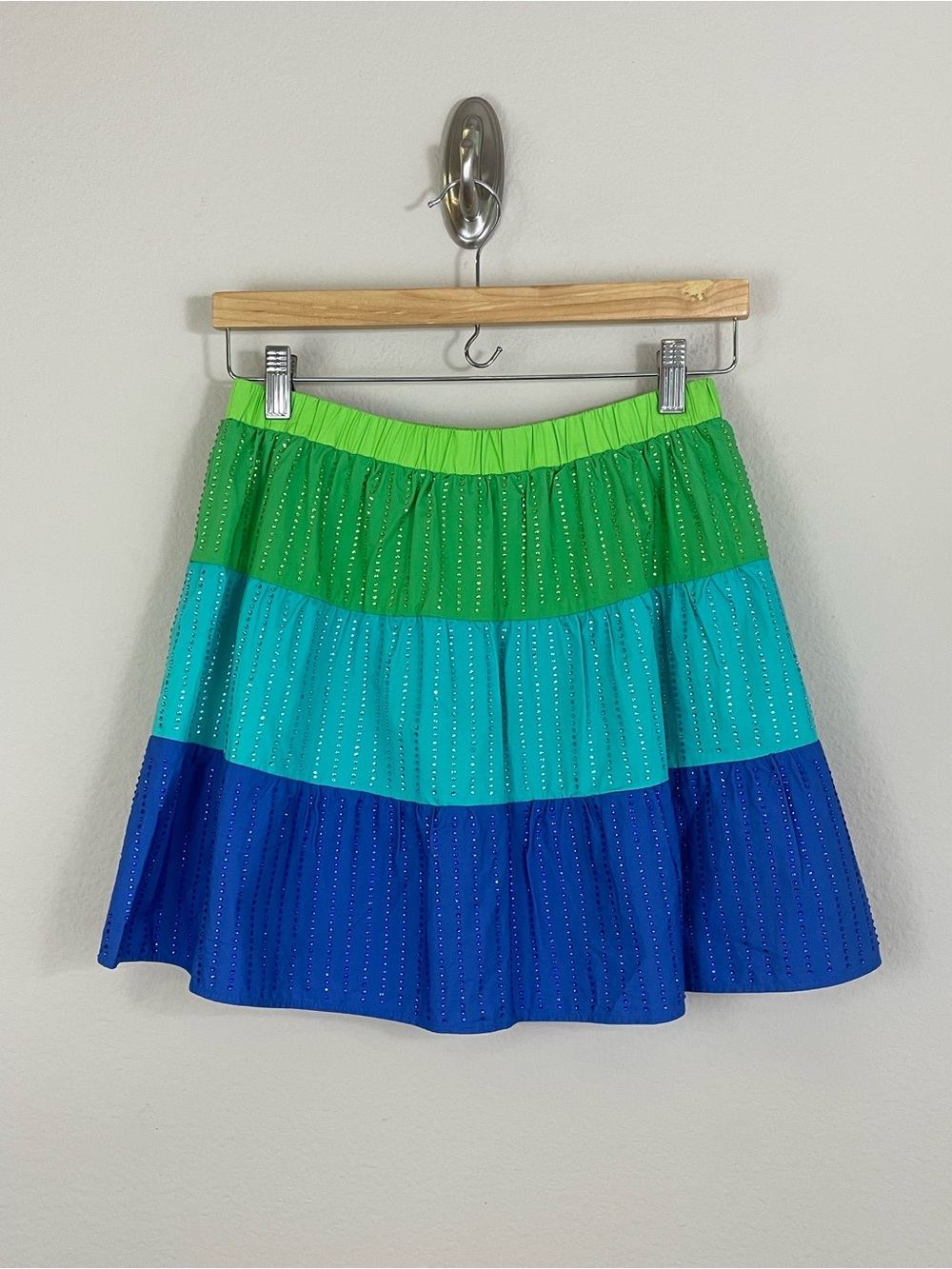 Queen of Sparkles Rhinestone Colorblock Tiered Mini Skirt / Skort Size Small
